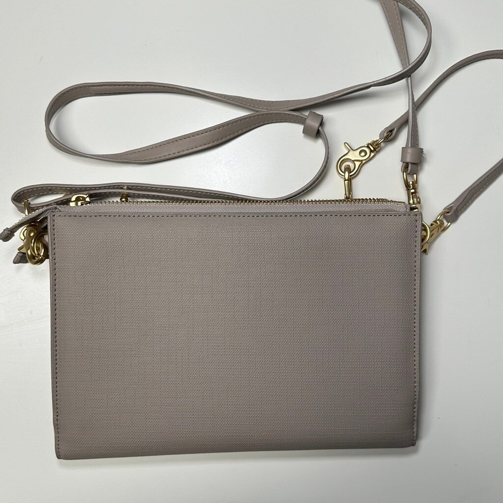 DAGNE DOVER Crossbody Bag Taupe Coated Canvas Organizer Wallet OS